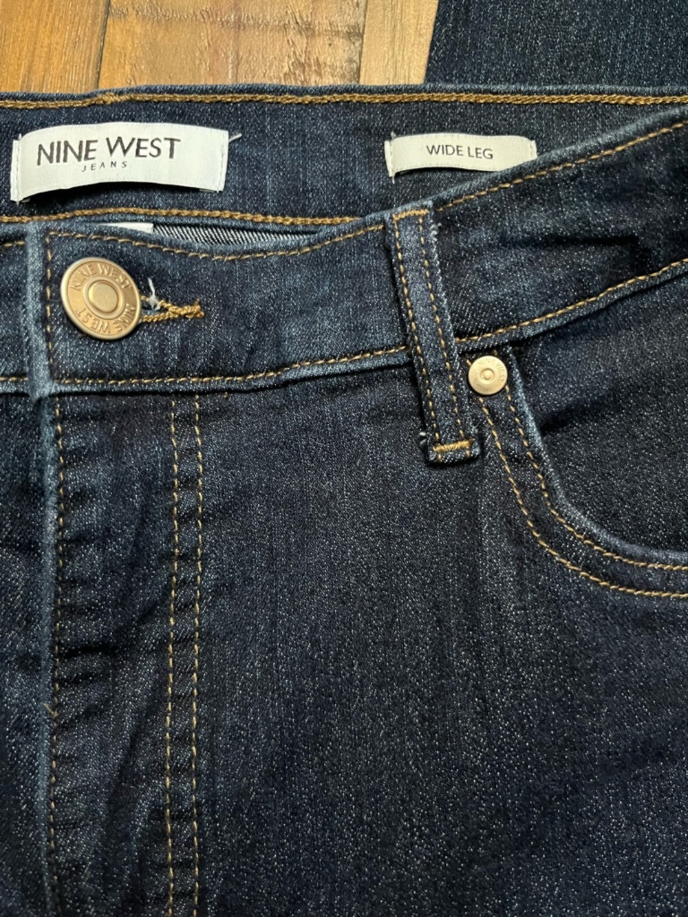 Nine West Wide Leg Jeans Women Size 16 Dark Wash Cuffed Hem Denim - Picture 4 of 5
